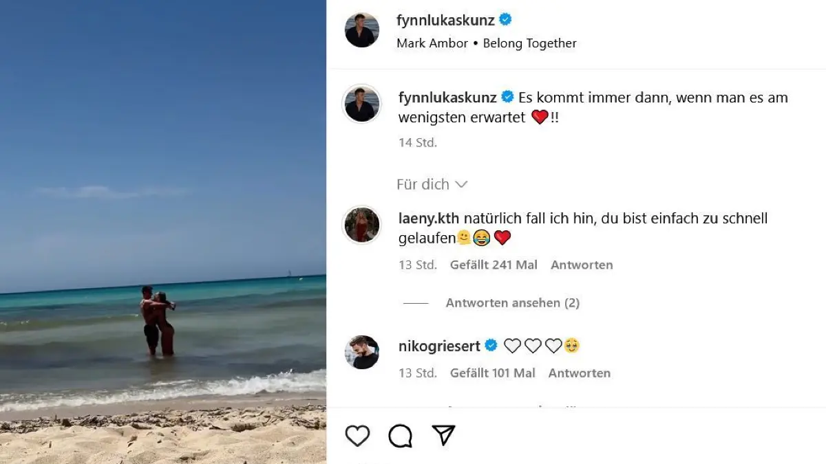 Mit diesem Reel macht Fynn Kunz seine neue Liebe öffentlich.