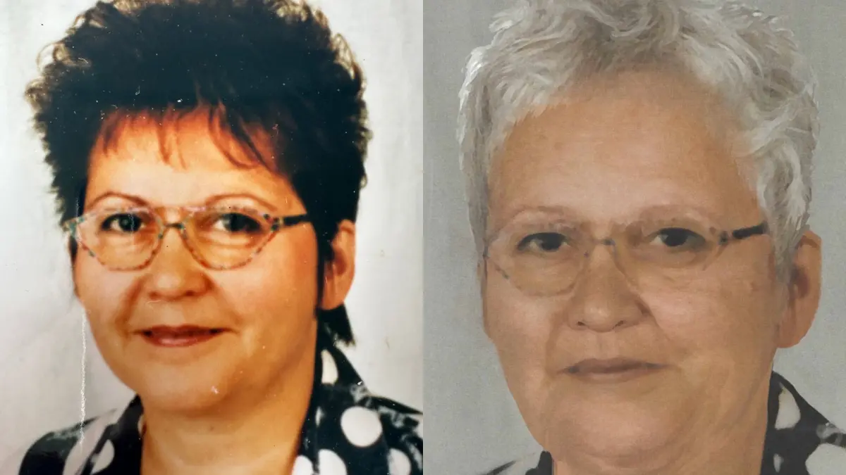Seit 1999 ist Roswitha Hedt spurlos verschwunden. Das rechte Foto zeigt, wie sie heute aussehen könnte.
