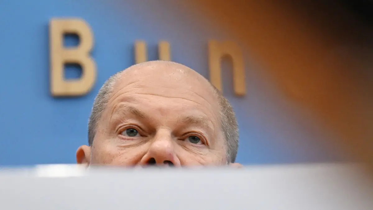 German Chancellor Olaf Scholz holds the annual summer press conference on national and international topics at the house of the Federal Press Conference (Bundespressekonferenz) in Berlin, on July 24, 2024. (Photo by RALF HIRSCHBERGER / AFP)