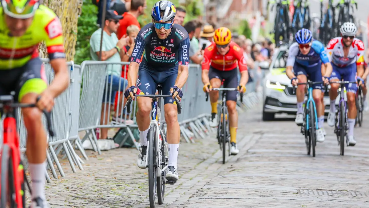 Tour de Wallonie 2024 - Stage 5 THUIN, BELGIUM - JULY 26 : Koch Jonas (GER) of RED BULL - BORA - hansgrohe during stage : Tour de Wallonie 2024 - Stage 5 THUIN, BELGIUM - JULY 26 : Koch Jonas GER of RED BULL - BORA - hansgrohe during stage 5 of the Tour de Wallonie 2024 cycling race, a stage of 192,1 kms with start in Mouscron and finish in Thuin on July 26, 2024 in Thuin, Belgium, 26/07/2024 Motordriver Pieter Vanherzeele & Thuin Belgium PUBLICATIONxNOTxINxFRAxBEL Copyright: xGbax