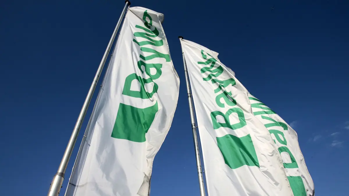ARCHIV - Drei BayWa-Fahnen wehen am 05.08.2009 vor einem BayWa-Bauzentrum im oberfränkischen Bamberg im Wind. Der Konzernumsatz stieg im ersten Halbjahr um zwölf Prozent auf 5,1 Milliarden Euro, der Gewinn vor Zinsen und Steuern (EBIT) um knapp drei Prozent auf 91 Millionen Euro, wie die BayWa am Donnerstag (02.08.2012) in München mitteilte. Foto: David Ebener dpa/lby +++ dpa-Bildfunk +++