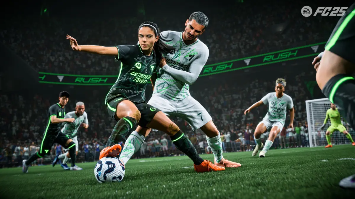 Screenshot vom Spiel „EA Sports FC 25“: HANDOUT - Mit spielerischer Ausdauer oder einer Geldinvestition stellt man sich im Ultimate-Team-Modus von «EA Sports FC 25» ein Traumteam zusammen. (zu dpa: «Halunken und Monsterjäger: 7 Highlights von der Gamescom») Foto: Electronic Arts/dpa-tmn - ACHTUNG: Nur zur redaktionellen Verwendung im Zusammenhang mit dem genannten Text und nur bei vollständiger Nennung des vorstehenden Credits - Honorarfrei nur für Bezieher des dpa-Themendienstes +++ dpa-Themendienst +++