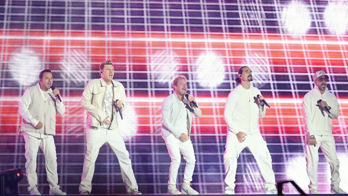 13.09.2024, Baden-Württemberg, Hockenheim: Mitglieder der Band Backstreet Boys treten beim Glücksgefühle-Festival auf dem Hockenheimring auf. Foto: Uwe Anspach/dpa +++ dpa-Bildfunk +++