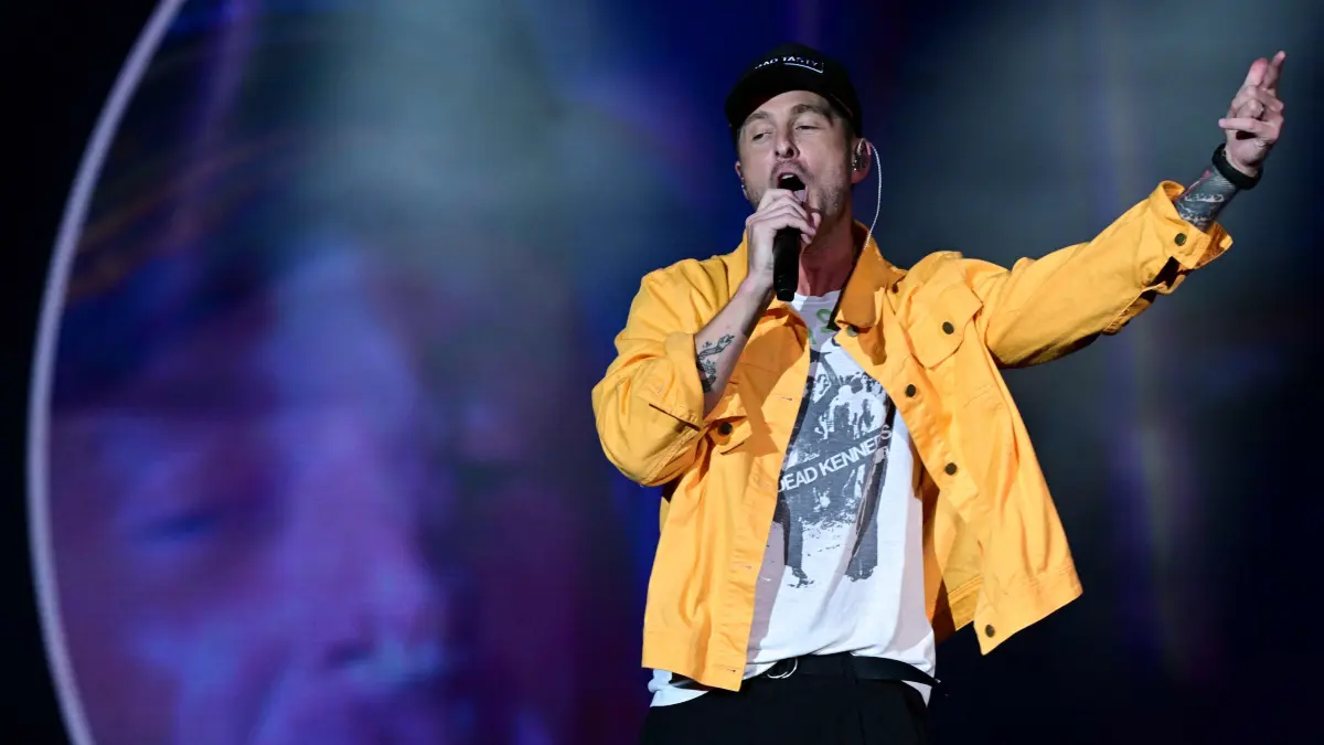 US singer Ryan Tedder from the band OneRepublic performs at the main stage of the Rock in Rio music festival at the Rio 2016 Olympic Park in Rio de Janeiro, Brazil, on September 14, 2024. (Photo by Mauro PIMENTEL / AFP)