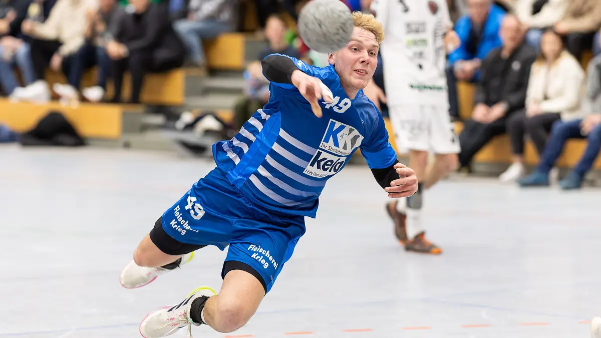 Handball Landesliga; TV Treffelhausen - HC Hohenems;
Jannik Niederberger (TV Treffelhausen, #49);
24.02.2024; Alb-Sporthalle, Böhmenkirch.
Foto: Thomas Madel