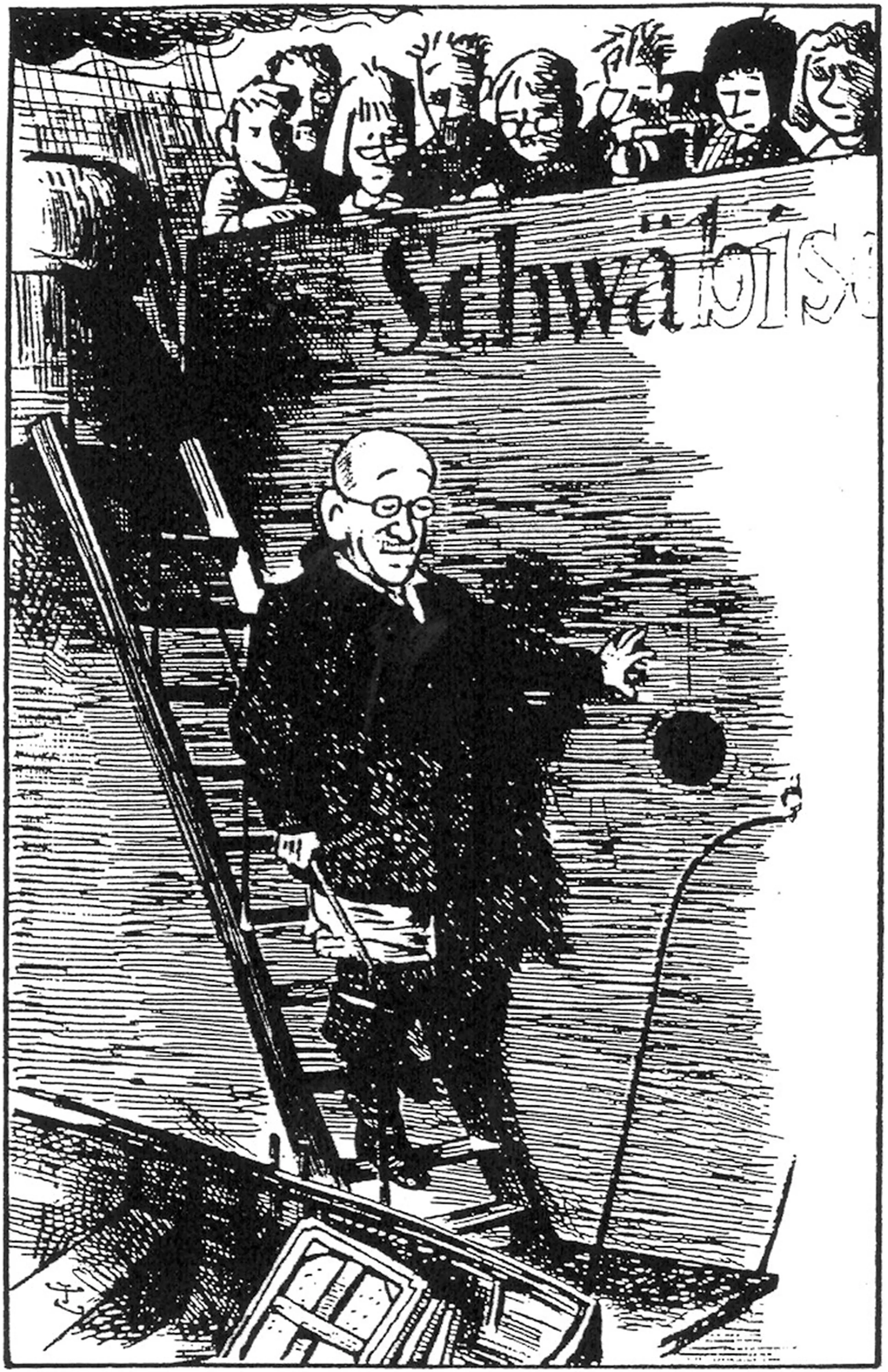 Der Lotse geht ... Zeichnung von Sepp Buchegger zum Abschied Müllers beim TAGBLATT.