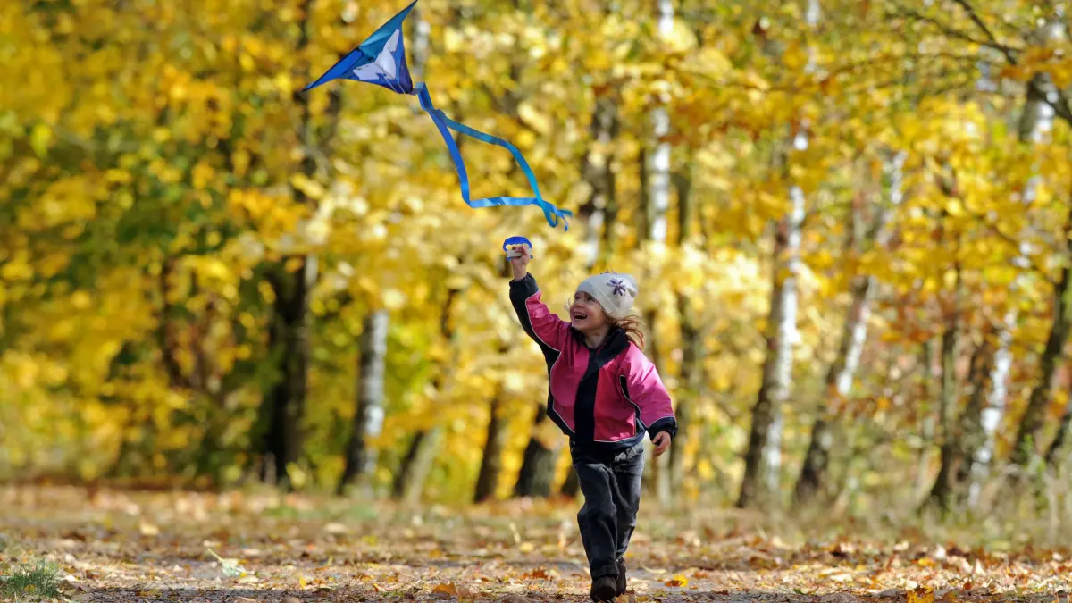 Die dreijährige Lena lässt am Montag (12.10.2009) in Straubing (Niederbayern) einen Drachen steigen. Foto: Armin Weigel dpa/lby +++ dpa-Bildfunk +++