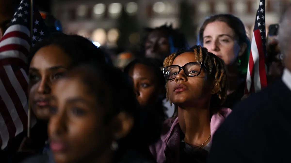 Democratic Presidential Nominee Vice President Kamala Harris Holds Election Night Event At Howard University: WASHINGTON, DC - NOVEMBER 05: Supporters watch results come in during an election night watch party for Democratic presidential nominee, U.S. Vice President Kamala Harris at Howard University on November 05, 2024 in Washington, DC. Americans cast their ballots today in the presidential race between Republican nominee former President Donald Trump and Vice President Kamala Harris, as well as multiple state elections that will determine the balance of power in Congress. Brandon Bell/Getty Images/AFP (Photo by Brandon Bell / GETTY IMAGES NORTH AMERICA / Getty Images via AFP)