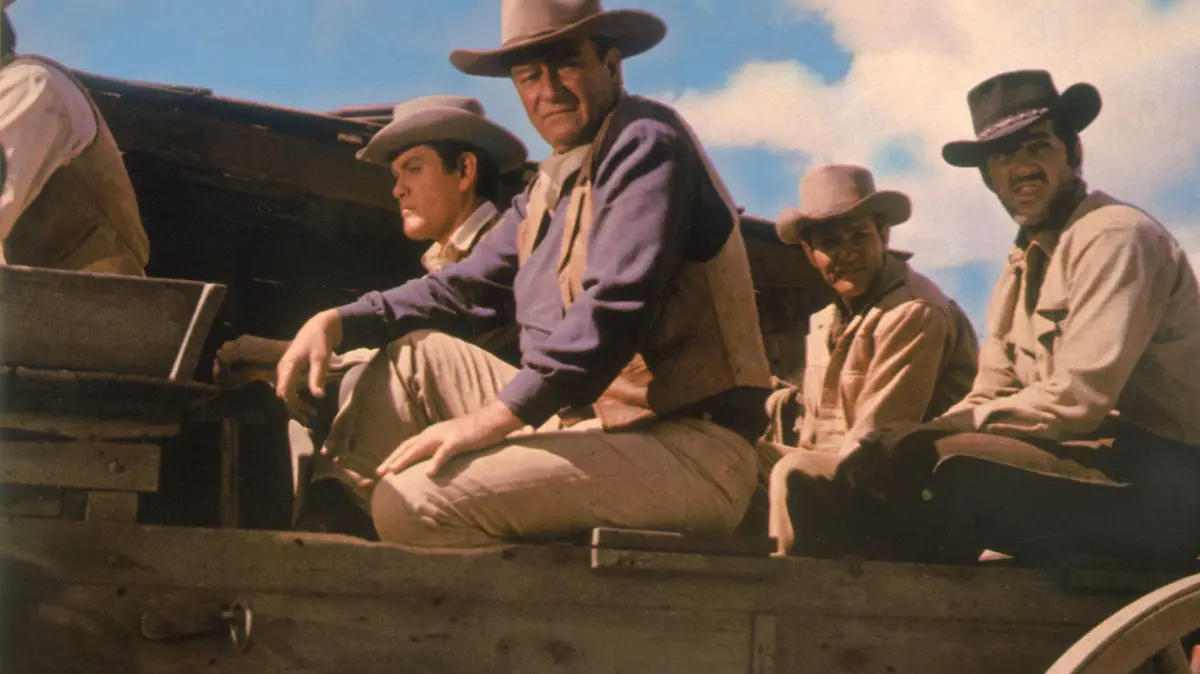 Die Söhne der Katie Elder – John (John Wayne, zweiter von links), der älteste und ein Revolverheld; Tom (Dean Martin, rechts), ein professioneller Spieler; Matt (Earl Holliman, zweiter von rechts), ein erfolgloser Eisenwarenhändler; und der jüngste, Bud (Michael Anderson Jr., links) – waren jahrelang nicht mehr zu Haus und sind zur Beerdigung angereist. Doch die Bewohner von Clearwater stehen ihnen recht ablehnend gegenüber, da sie sich nicht sehr um ihre Mutter gekümmert hatten.