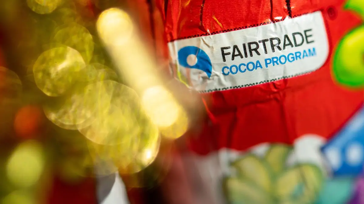 Schokoladennikolaus mit Fairtrade-Siegel: ILLUSTRATION - Nachhaltig oder doch nur fair? Siegel bieten Orientierung beim Schokoladenkauf. (zu dpa: «Weihnachtszeit: Wie erkennt man nachhaltige Schokolade?») Foto: Lena Klimkeit/dpa/dpa-tmn - Honorarfrei nur für Bezieher des dpa-Themendienstes +++ dpa-Themendienst +++
