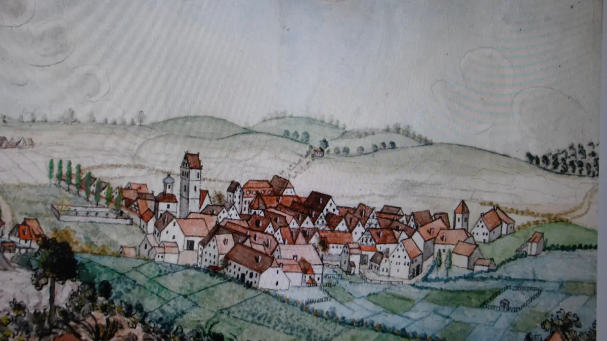 Der Geschichtsverein Münsingen möchte in den Schulen wieder das Interesse an Geschichte wecken und hat dafür einen Preis ausgelobt. Das Bild zeigt eine historische Ansicht der Stadt Münsingen.