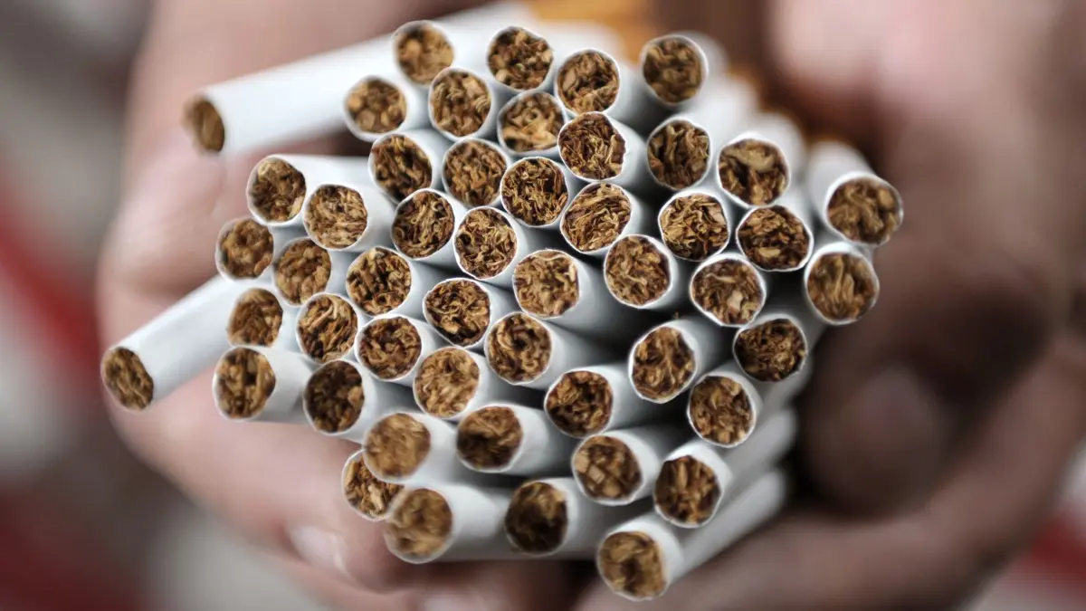 Zigarettenschmuggel aufgedeckt: ARCHIV - 20.07.2011, Hamburg: ARCHIV - ILLUSTRATION - Ein Mitarbeiter der Zollfahndung hält am 21.07.2011 gefälschte Marlboro-Zigaretten in einer Lagerhalle in Hamburg in den Händen. Foto\ Christian Charisius/dpa +++(c) dpa - Bildfunk+++ (zu dpa: «Pilze und fast 130 000 Zigaretten an Bord eines Lkw») Foto: Christian Charisius/dpa +++ dpa-Bildfunk +++