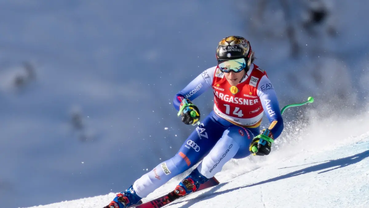 Italy's Federica Brignone competes to win the Women's Downhill race as part of the FIS Alpine Ski World Cup in Sankt Anton am Arlberg, Austria, on January 11, 2025. (Photo by Johann GRODER / various sources / AFP) / Austria OUT