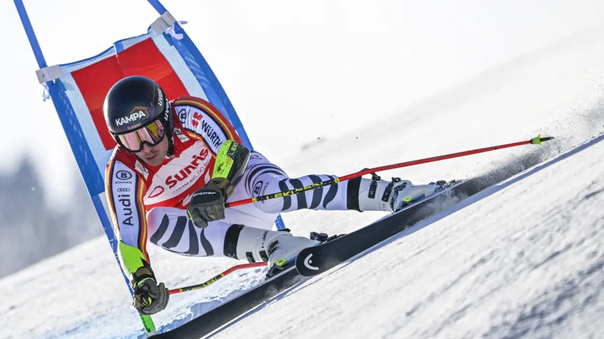 Ski Alpin Weltcup in Adelboden: 12.01.2025, Schweiz, Adelboden: Ski Alpin, Weltcup, Riesenslalom, Herren, 1. Durchgang: Anton Grammel aus Deutschland in Aktion. Foto: Anthony Anex/KEYSTONE/dpa +++ dpa-Bildfunk +++