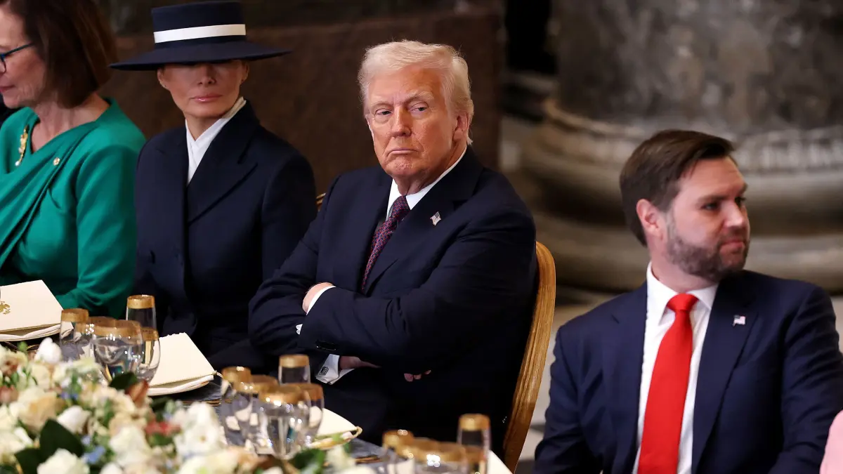 The Inauguration Of Donald J. Trump As The 47th President: WASHINGTON, DC - JANUARY 20: Sen. Deb Fischer (R-NE), first lady Melania Trum, U.S. President Donald Trump and U.S. Vice President J.D. Vance attend the luncheon following inauguration of U.S. President Donald Trump at the U.S. Capitol on January 20, 2025 in Washington, DC. Donald Trump takes office for his second term as the 47th president of the United States. Kevin Dietsch/Getty Images/AFP (Photo by Kevin Dietsch / GETTY IMAGES NORTH AMERICA / Getty Images via AFP)