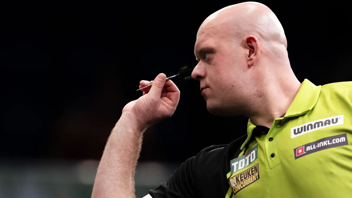 Netherlands' Michael van Gerwen competes in the quarter-finals of the 2025 Dutch Darts Masters darts tournament in Den Bosch on January 25, 2025. (Photo by Jeroen JUMELET / ANP / AFP) / Netherlands OUT