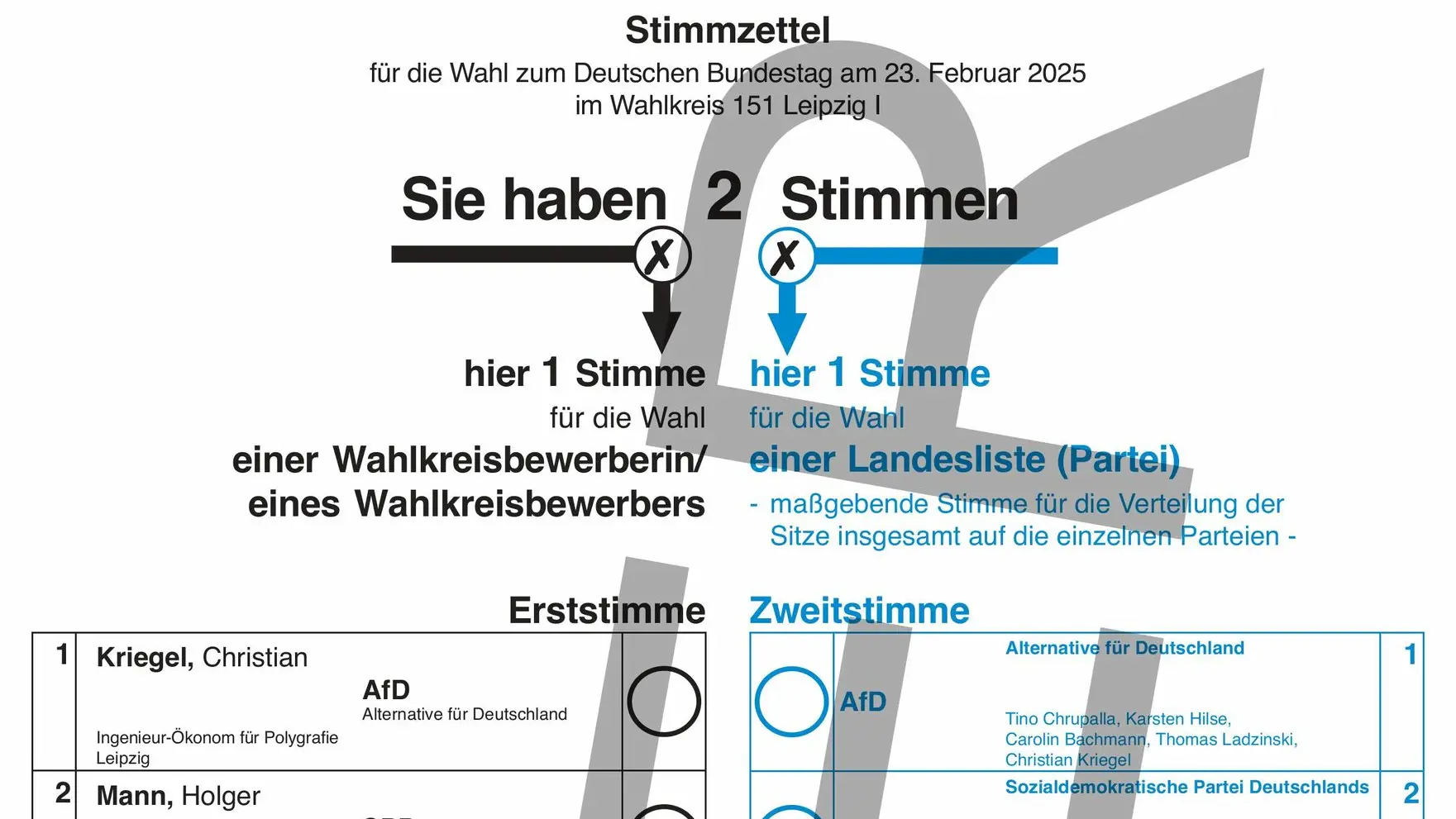 Wahlzettel als Muster So sieht der Stimmzettel zur Bundestagswahl aus