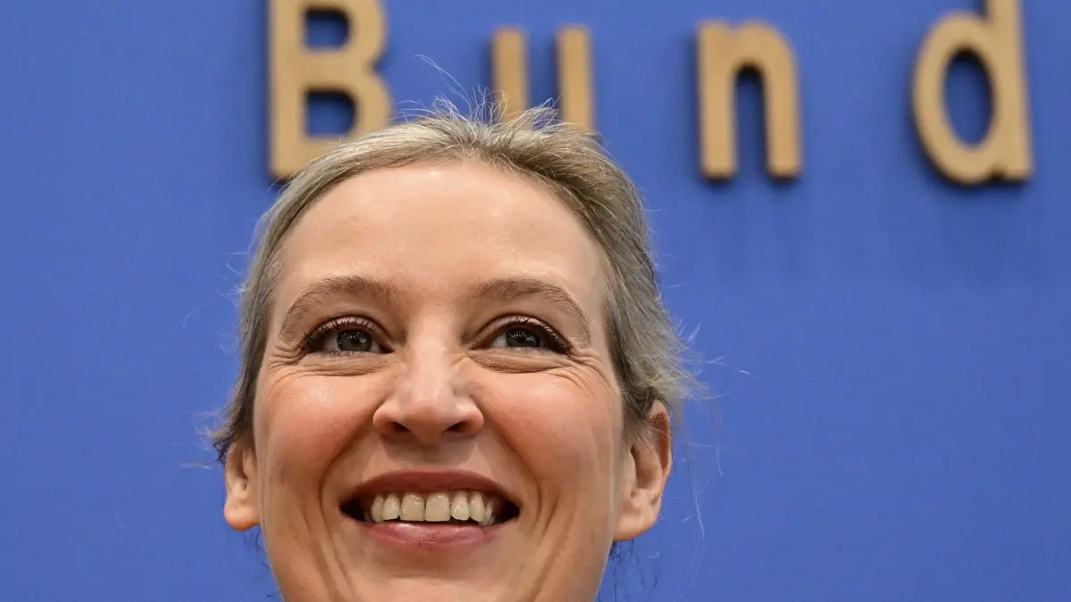 Co-leader of Germany's far-right Alternative for Germany (AfD) party and her party's top candidate for Chancellor Alice Weidel addresses a press conference in Berlin, on February 24, 2025, one day after the German federal elections. The far-right Alternative for Germany (AfD) party celebrated a record election result on February 23, 2025 that fuelled its wildest hopes of one day entering government. (Photo by Tobias SCHWARZ / AFP)