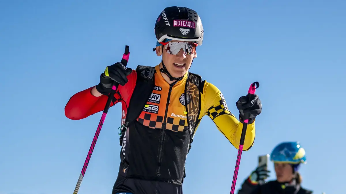 Germany's Finn Hoesch competes in the Men's Sprint Race at the Ski mountaineering (ISMF) World Championships in Morgins, Switzerland, on March 6, 2025. (Photo by Fabrice COFFRINI / AFP)