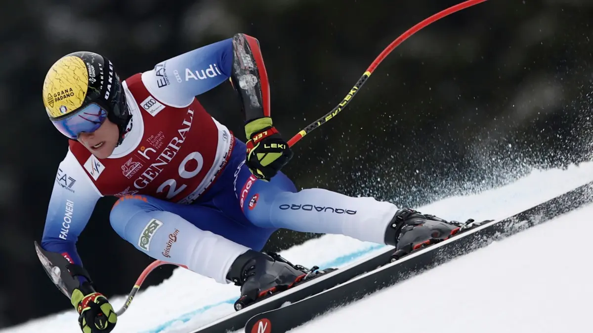 Ski Alpin: Weltcup: 09.03.2025, Norwegen, Kvitfjell: Ski Alpin, Weltcup, Super-G, Herren: Der Italiener Giovanni Franzoni in Aktion. Foto: Gabriele Facciotti/AP/dpa +++ dpa-Bildfunk +++