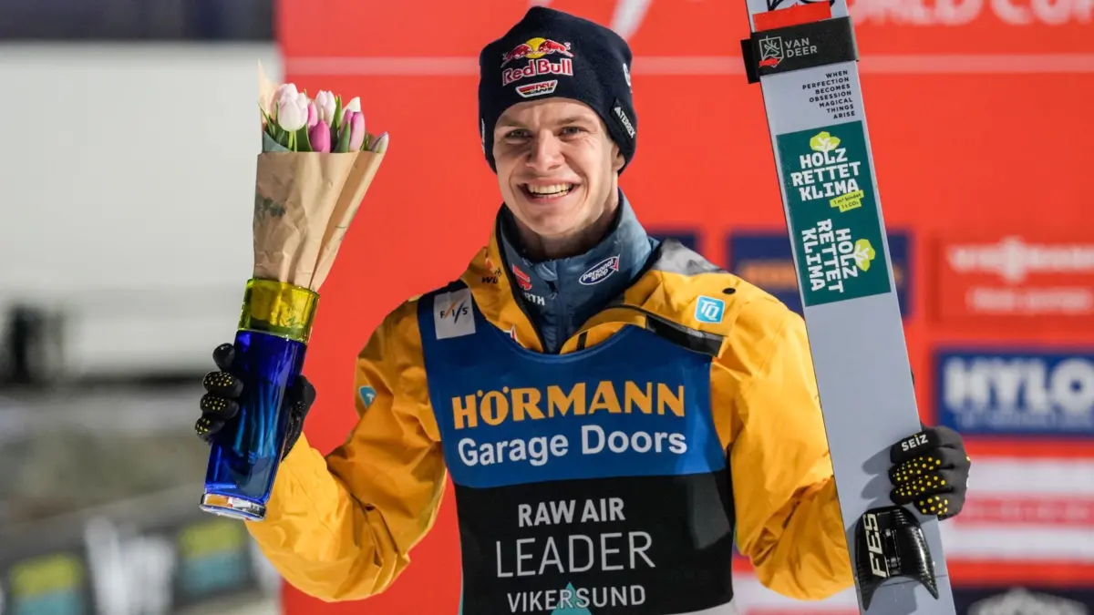 Ski-Weltcup in Vikersund: 15.03.2025, Norwegen, Vikersund: Ski nordisch/Skispringen: Weltcup, Skifliegen, Herren. Andreas Wellinger aus Deutschland belegt den 1. Platz. Foto: Terje Bendiksby/NTB/dpa +++ dpa-Bildfunk +++