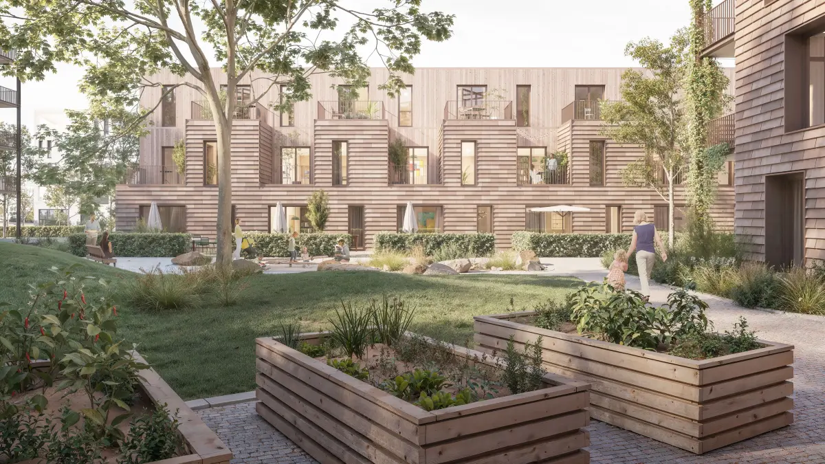 Viel Grün und eine Fassade mit keramischen Ziegelschindeln: Eberhardt hat sich für einen Entwurf des Büros Braunger Wörtz Architekten entschieden.