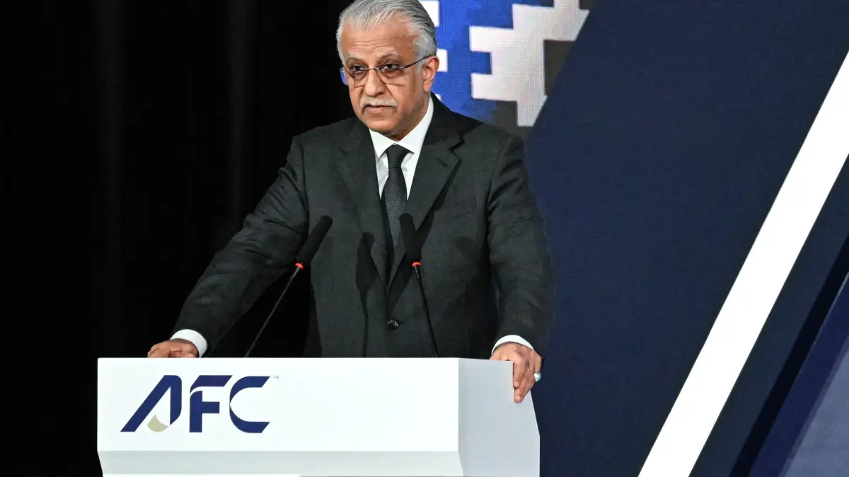 President of the Asian Football Confederation (AFC) Sheikh Salman bin Ibrahim al-Khalifa speaks during the 35th Asian Football Confederation (AFC) Congress in Kuala Lumpur on April 12, 2025. (Photo by Mohd RASFAN / AFP)