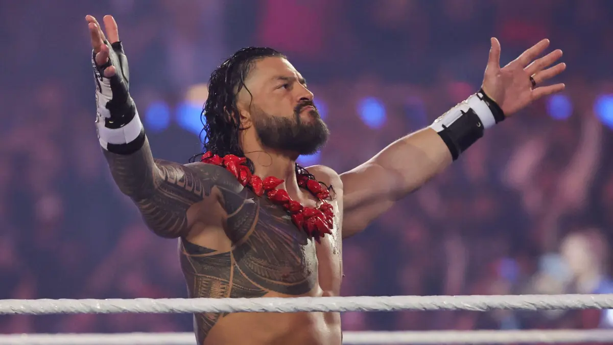 WrestleMania 41: LAS VEGAS, NEVADA - APRIL 19: Roman Reigns looks on before his Triple Threat match against CM Punk and Seth Rollins, both not pictured, in WrestleMania 41 at Allegiant Stadium on April 19, 2025 in Las Vegas, Nevada. Ethan Miller/Getty Images/AFP (Photo by Ethan Miller / GETTY IMAGES NORTH AMERICA / Getty Images via AFP)