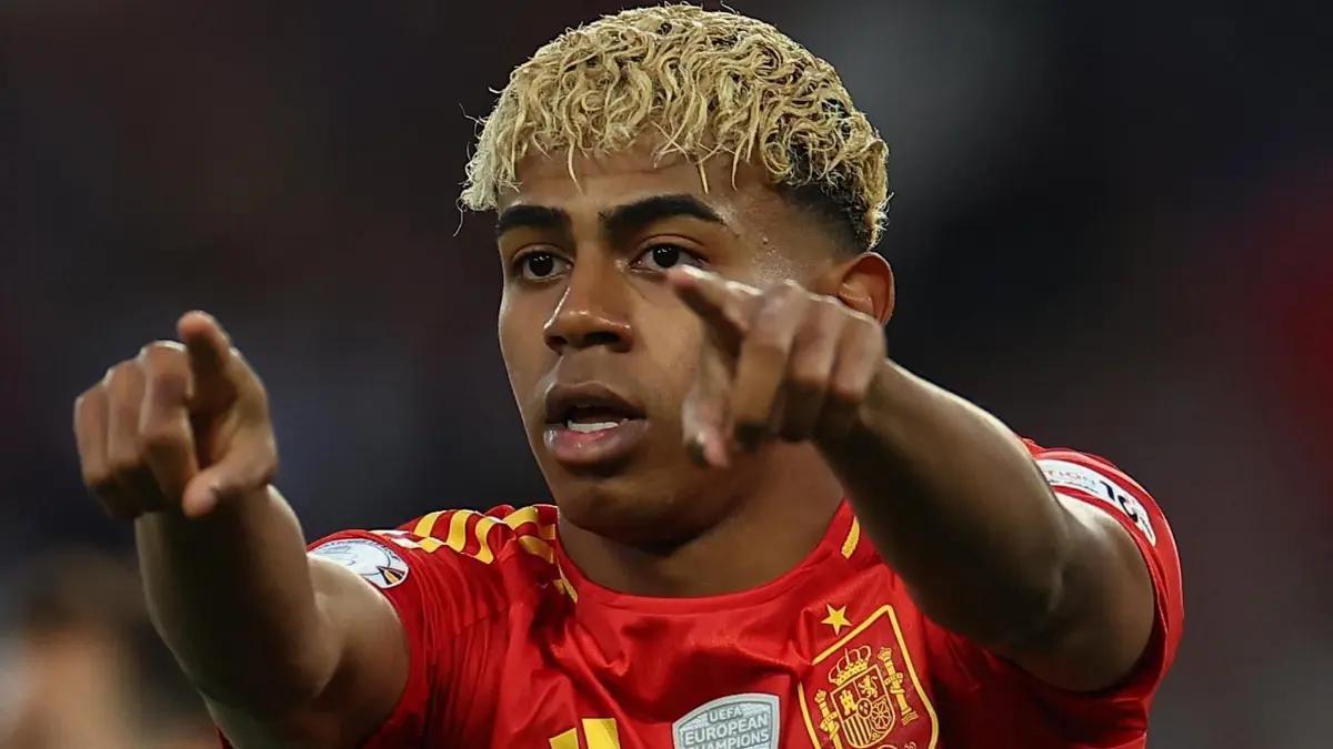 Football: UEFA Nations League - Semi final: Spain v France: Spain's forward #19 Lamine Yamal reacts during the UEFA Nations League semi-final football match between Spain and France in Stuttgart, southwestern Germany, on June 5, 2025. (Photo by FRANCK FIFE / AFP)