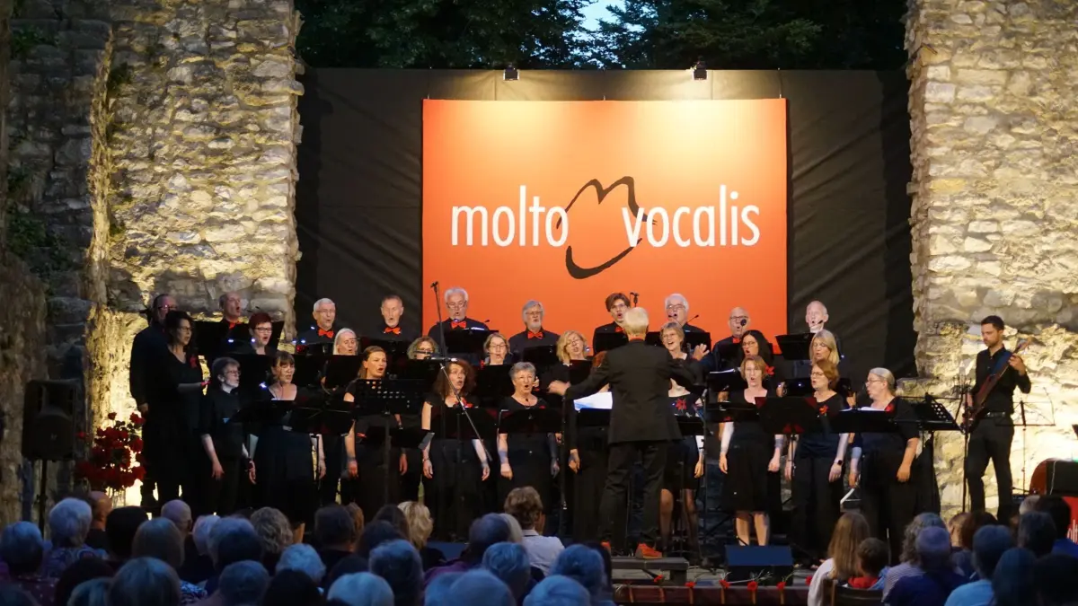 Der Chor „molto vocalis“ bei einem Auftritt in der Burgruine