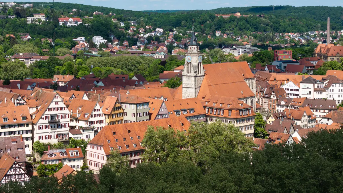 Blick auf die Tübinger Altstadt und die Stiftskirche