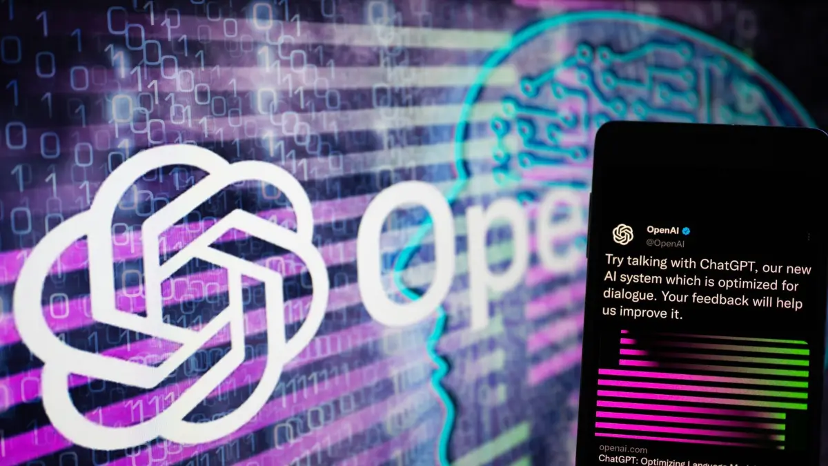 OpenAI - ChatGPT Illustration OpenAI logo seen on screen with ChatGPT website displayed on mobile seen in this illustration, on January 8, 2023 in Brussels, Belgium. Photo illustration by Jonathan Raa/NurPhoto Brussels Belgium PUBLICATIONxNOTxINxFRA Copyright: xJonathanxRaax originalFilename: raa-openaich230108_npjXB.jpg