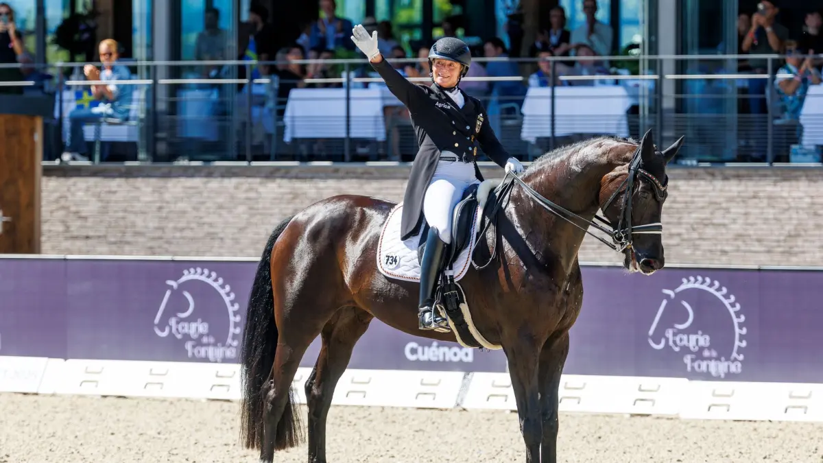Pferdesport/Dressur: Europameisterschaft: 31.08.2025, Frankreich, Crozet: Pferdesport/Dressur: Europameisterschaft, Kür, Einzel-Entscheidung. Isabell Werth aus Deutschland auf Wendy de Fontaine. Werth gewann Bronze. Foto: Lafrentz Stefan/dpa +++ dpa-Bildfunk +++