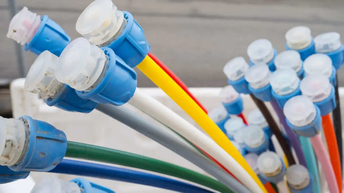 ARCHIV - 05.02.2021, Mecklenburg-Vorpommern, Gützkow: Bunte Leerrohre für Glasfaserkabel für das Hochgeschwindigkeitsinternet sind auf einer Baustelle für den Breitband-Internetausbau in Gützkow im Landkreis Vorpommern-Greifswald zu sehen. (zu dpa: «CDU: Zu wenige Haushalte in MV haben Glasfaser») Foto: Stefan Sauer/dpa-Zentralbild/dpa +++ dpa-Bildfunk +++