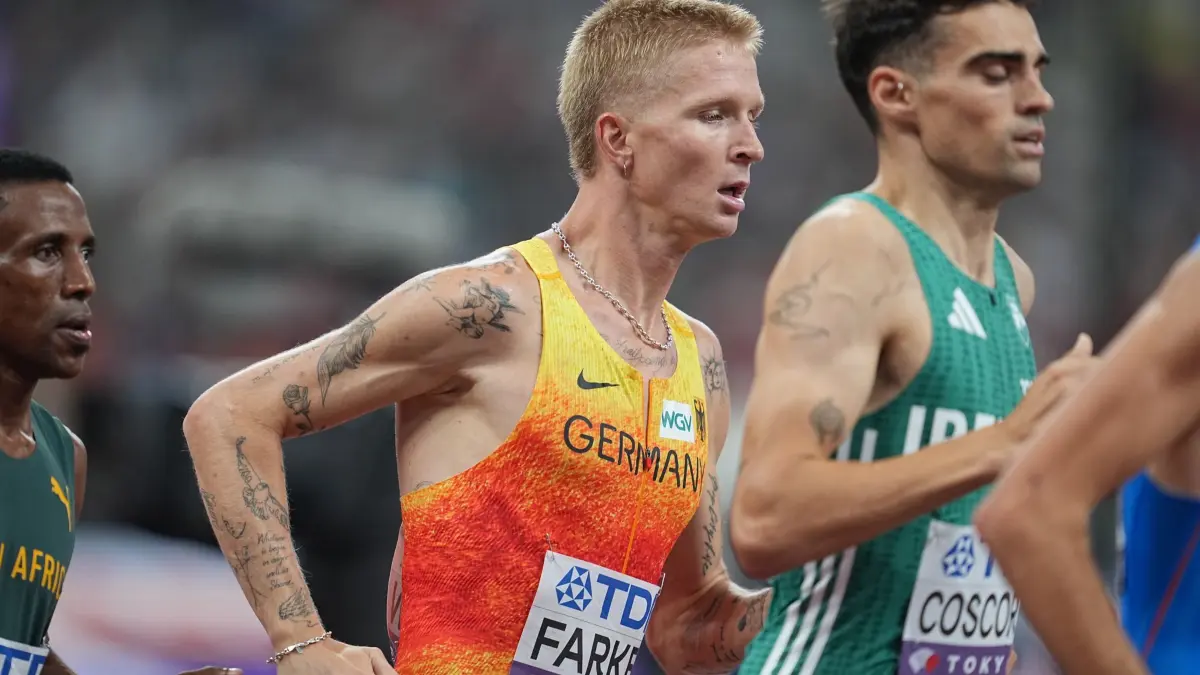 Leichtathletik: Weltmeisterschaft: 17.09.2025, Japan, Tokio: Leichtathletik: Weltmeisterschaft, 1500 Meter, Männer, Finale. Robert Farken (M) aus Deutschland in Aktion. Foto: Michael Kappeler/dpa +++ dpa-Bildfunk +++