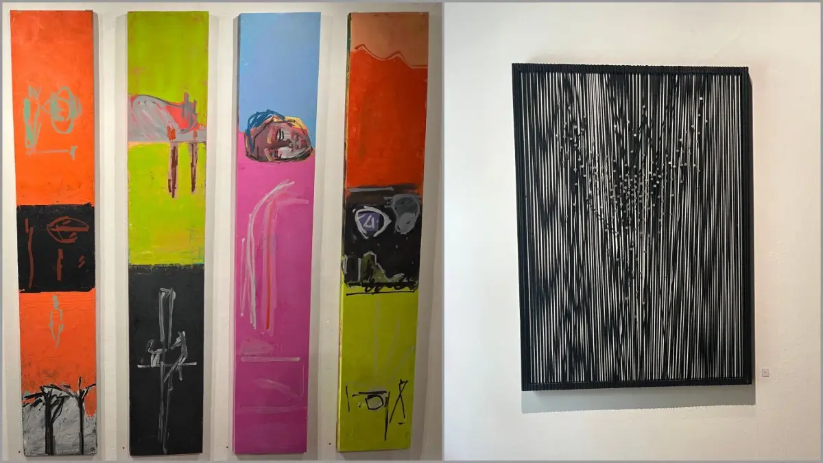 Links: Werke von Peter Degendorfer, rechts: Schnurkunst von Heinz-Dieter Zimmermann