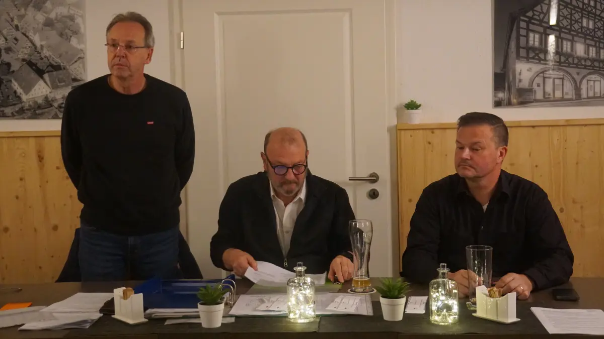 Von links: Die Vorsitzenden Wolfgang Tröger (Dienstleister), Gerhard Rummel (Vorsitz) und Timo Müller ( Einzelhandel) beim Verkünden des Ergebnisses und beim Auszählen.