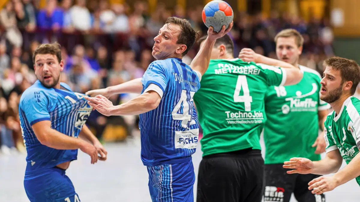 Handball Landesliga: Handball Landesliga; TV Treffelhausen - TV Steinheim;
Erik Schmid (TV Treffelhausen, #47);
18.10.2025; Alb-Sporthalle, Böhmenkirch.
Foto: Thomas Madel