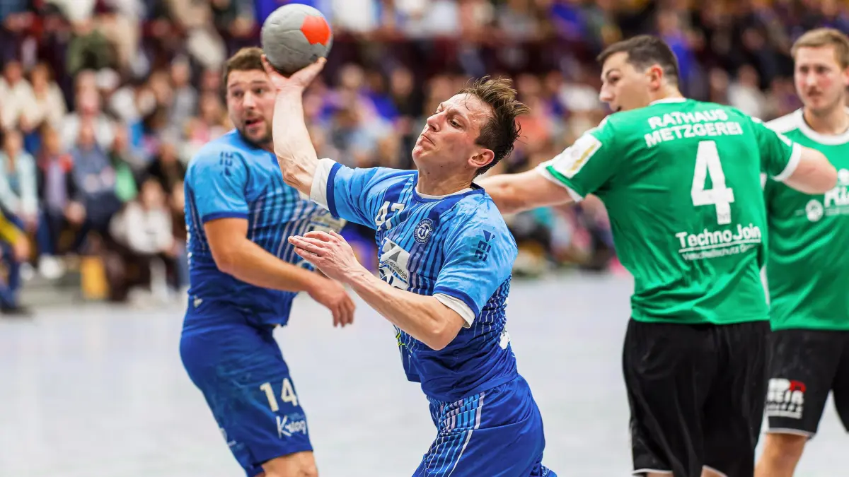 Handball Landesliga: Handball Landesliga; TV Treffelhausen - TV Steinheim;
Erik Schmid (TV Treffelhausen, #47);
18.10.2025; Alb-Sporthalle, Böhmenkirch.
Foto: Thomas Madel