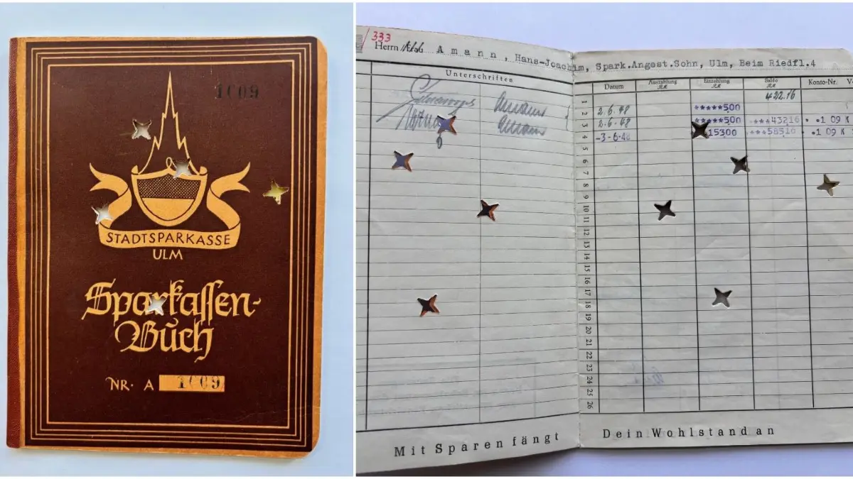Der Vater von Hans Joachim Amann hat am 3.6.1948, also kurz vor der Geldumstellung, noch 153 Reichsmark auf das Sparbuch seines Sohnes eingezahlt.