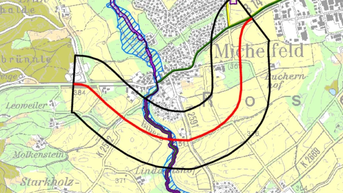 Geplanter Verlauf Umgehungsstraße Michelfeld