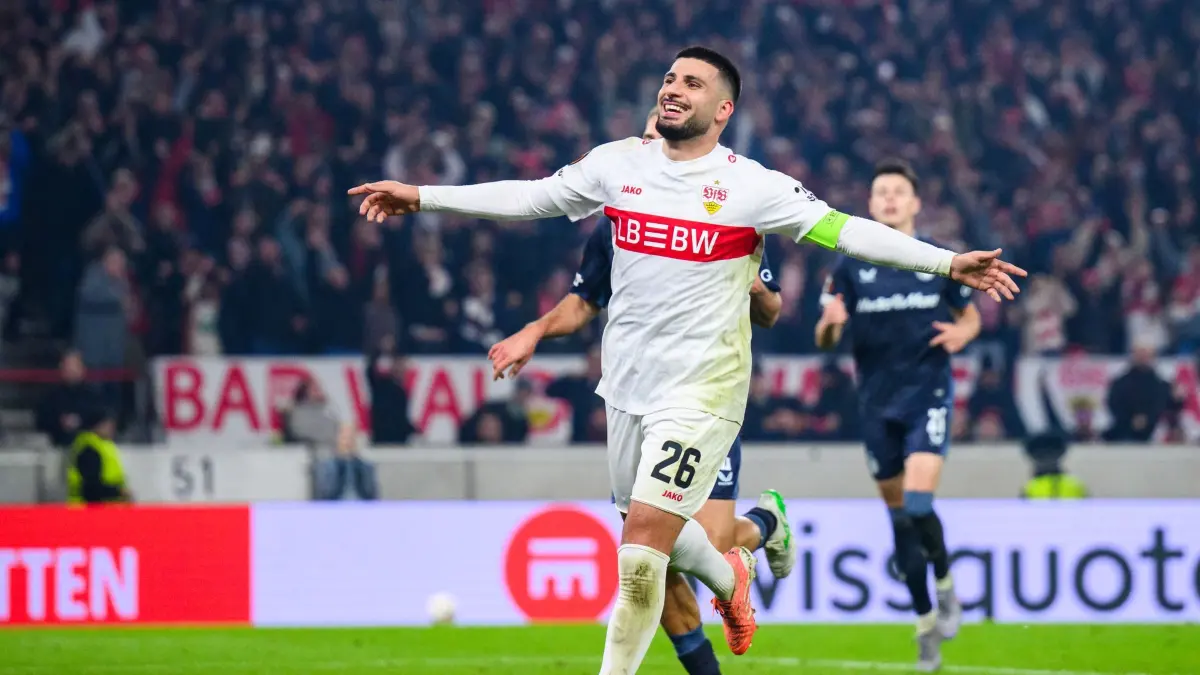 VfB Stuttgart - Feyenoord Rotterdam: 06.11.2025, Baden-Württemberg, Stuttgart: Fußball: Europa League, VfB Stuttgart - Feyenoord Rotterdam, Vorrunde, 4. Spieltag, MHPArena. Deniz Undav (VfB Stuttgart) jubelt nach seinem Tor zum 2:0. Foto: Tom Weller/dpa +++ dpa-Bildfunk +++