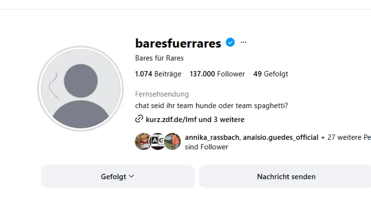 Das Profilbild auf dem Instagram-Account von Bares für Rares zeigt nicht mehr das Logo der Sendung, sondern ein gesichtsloses Männchen mit einem Haar an der Seite.