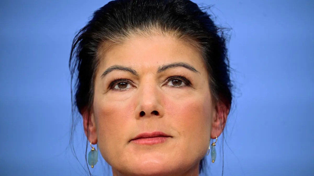 Sahra Wagenknecht, co-founder and co-leader of the left-wing populist party Sahra Wagenknecht Alliance (BSW), attends a press conference on her party's future, on November 10, 2025 in Berlin. (Photo by Tobias SCHWARZ / AFP)