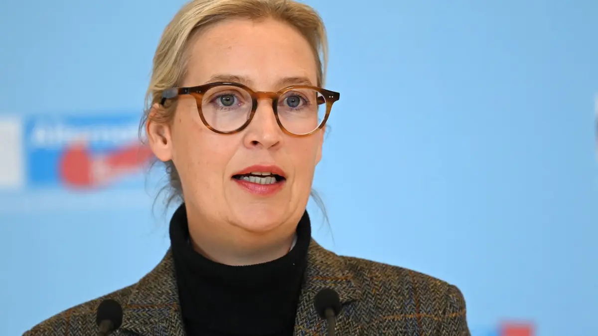 Sitzungen und Statements der Bundestagsfraktionen - AfD: 11.11.2025, Berlin: Die AfD-Fraktionsvorsitzende Alice Weidel spricht beim Pressestatement vor Beginn der Sitzung der Bundestagsfraktion ihrer Partei. Foto: Elisa Schu/dpa +++ dpa-Bildfunk +++