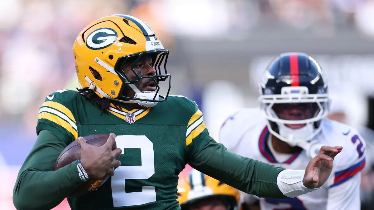 Green Bay Packers v New York Giants - NFL 2025: EAST RUTHERFORD, NEW JERSEY - NOVEMBER 16: Malik Willis #2 of the Green Bay Packers in action against the New York Giants during their game at MetLife Stadium on November 16, 2025 in East Rutherford, New Jersey. Al Bello/Getty Images/AFP (Photo by AL BELLO / GETTY IMAGES NORTH AMERICA / Getty Images via AFP)
