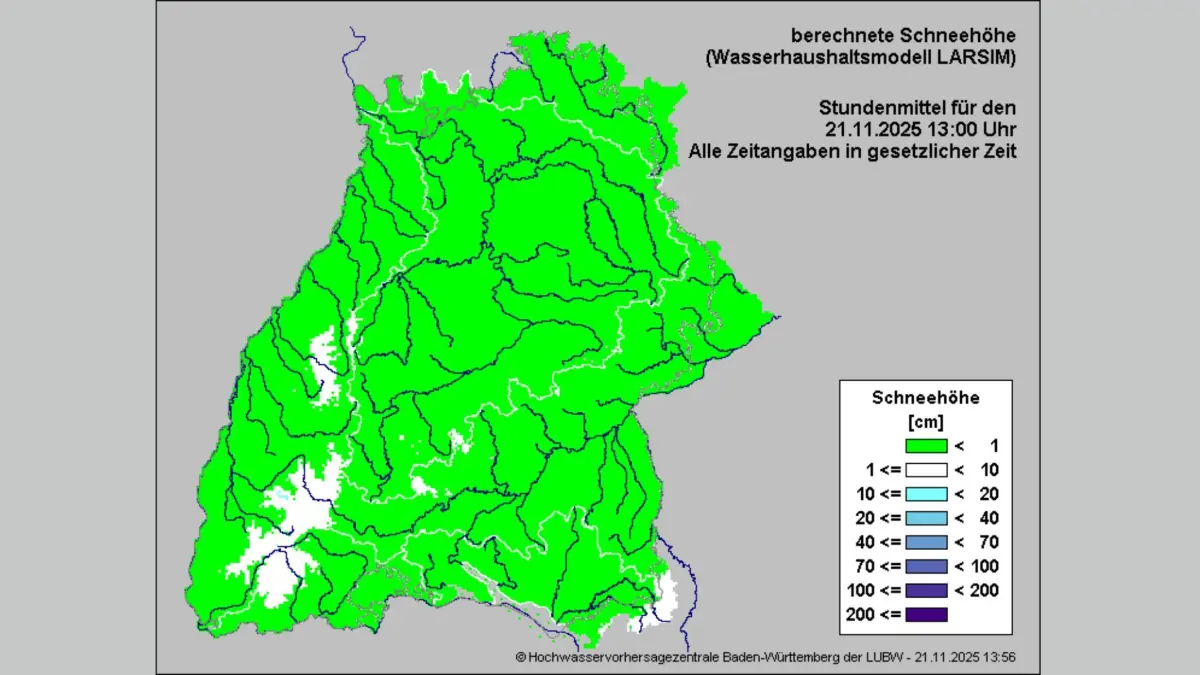 Die Karte zeigt, wo in Baden-Württemberg schon Schnee liegt.