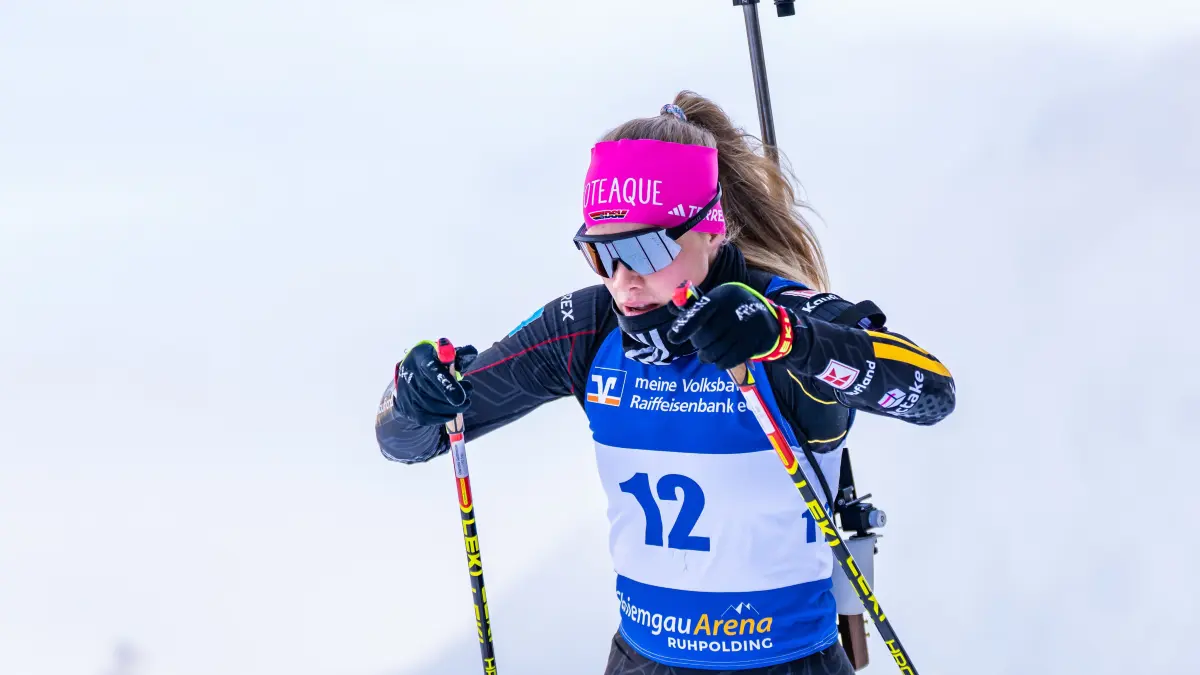 RUHPOLDING, GERMANY - NOVEMBER 22: Charlotte Gallbronner of Germany in action during the Women 12.5km Short Individual at the German Ski Federation Biathlon Qualification on November 22, 2025 in Ruhpolding, Germany. (Photo by Benedikt Foidl/VOIGT)