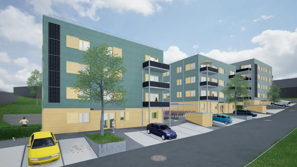 Dußlingen, Maltschachstraße, Visualisierung Süd (nicht ausgearbeitete Visualisierung des seriellen Haustyps)