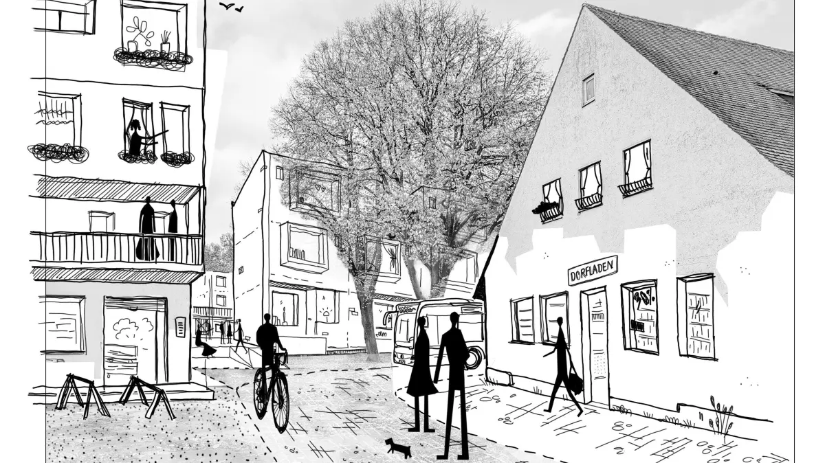 Se könnte es in einigen Jahren im Quartier der Dornstadter Höfe aussehen. Die Skizze wurde von einem Planungsbüro entworfen.